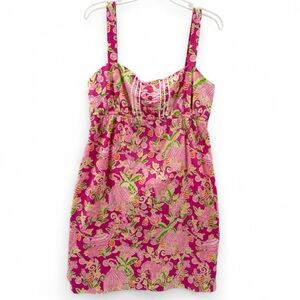Lilly Pulitzer sz 12 Pink Animal Sleeveless Cotton Lined Mini Sun Dress Y2K